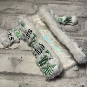 White Faux Fur Coat with Green Embroidery doll clothes shadow high